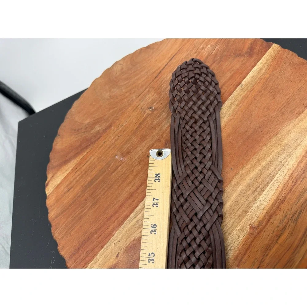 Unbranded Woven Braided Belt Womens Large Brown Bonded Leather Wide Waist